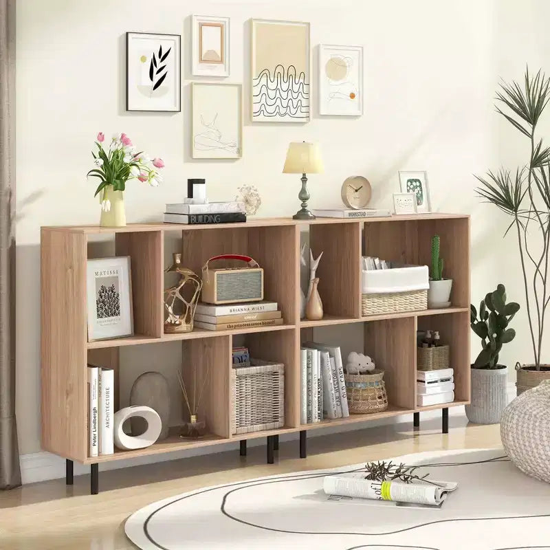 Estantería abierta de 4 cubos de estilo moderno de mediados de siglo en negro/natural/blanco, individual