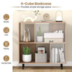 Estantería abierta de 4 cubos de estilo moderno de mediados de siglo en negro/natural/blanco, individual