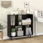 Estantería abierta de 4 cubos de estilo moderno de mediados de siglo en negro/natural/blanco, individual
