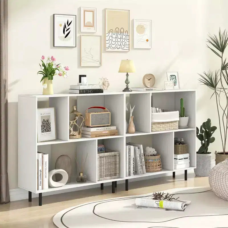 Estantería abierta de 4 cubos de estilo moderno de mediados de siglo en negro/natural/blanco, individual
