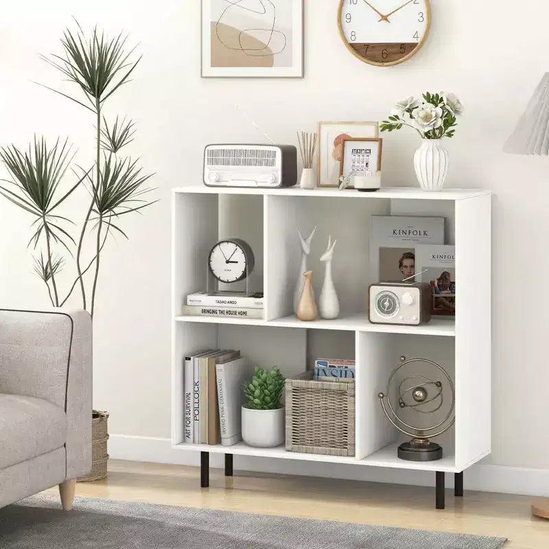 Estantería abierta de 4 cubos de estilo moderno de mediados de siglo en negro/natural/blanco, individual