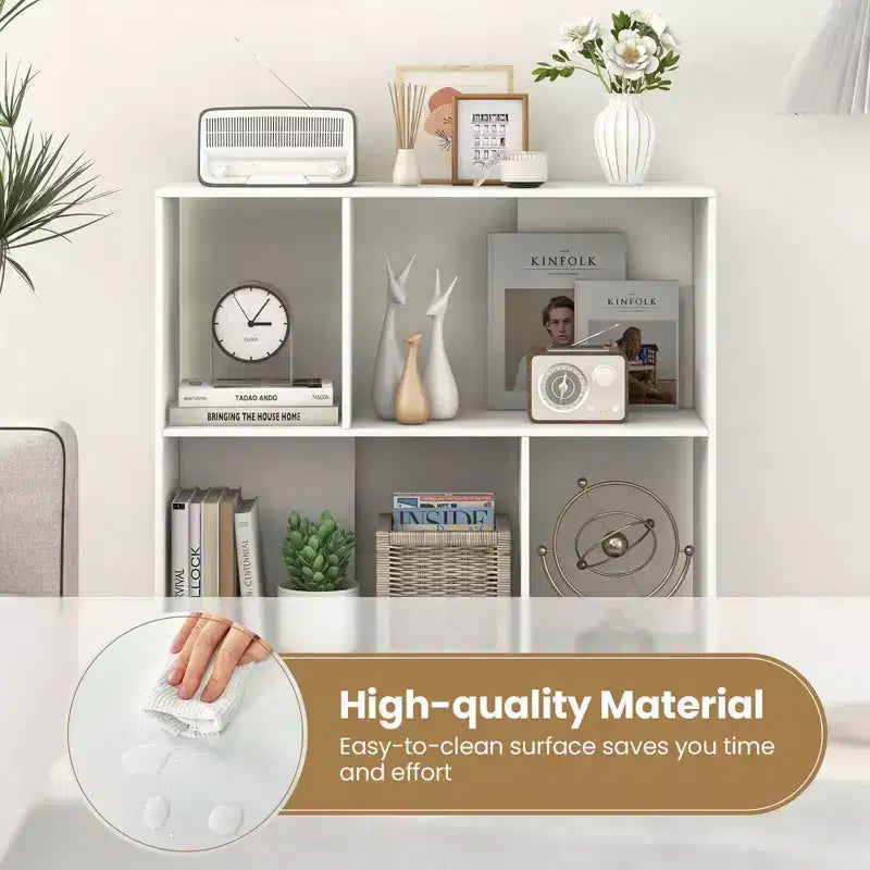 Estantería abierta de 4 cubos de estilo moderno de mediados de siglo en negro/natural/blanco, individual