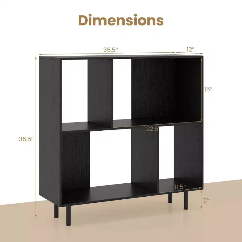 Estantería abierta de 4 cubos de estilo moderno de mediados de siglo en negro/natural/blanco, individual