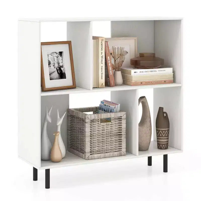 Estantería abierta de 4 cubos de estilo moderno de mediados de siglo en negro/natural/blanco, individual