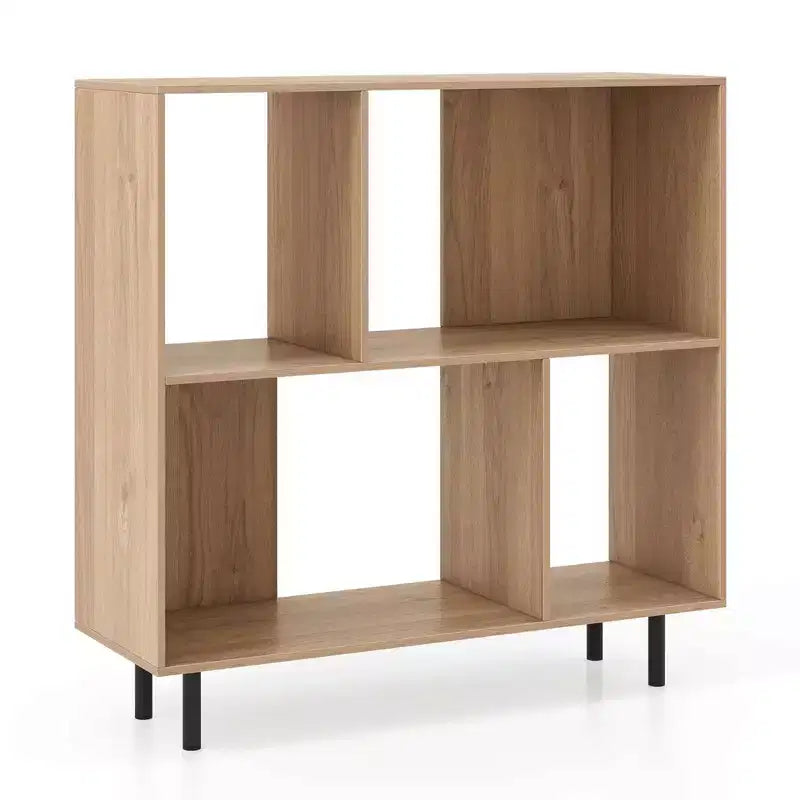 Estantería abierta de 4 cubos de estilo moderno de mediados de siglo en negro/natural/blanco, individual