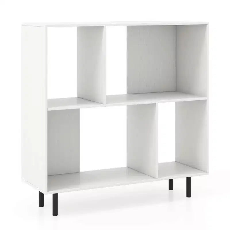 Estantería abierta de 4 cubos de estilo moderno de mediados de siglo en negro/natural/blanco, individual