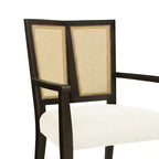 Sillas de Comedor Tapizadas con Brazos en Beige/Marrón Oscuro y Respaldo de Ratán, Juego de 2