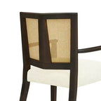Sillas de Comedor Tapizadas con Brazos en Beige/Marrón Oscuro y Respaldo de Ratán, Juego de 2