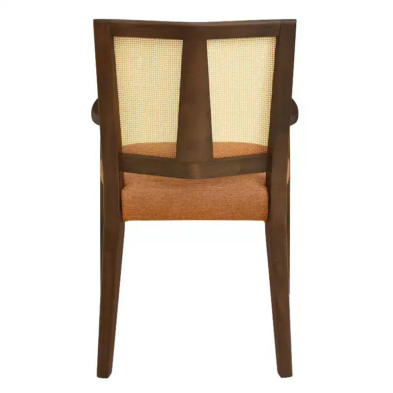 Sillas de Comedor Tapizadas con Brazos en Beige/Marrón Oscuro y Respaldo de Ratán, Juego de 2