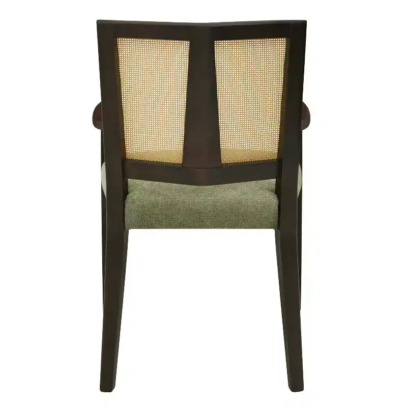 Sillas de Comedor Tapizadas con Brazos en Beige/Marrón Oscuro y Respaldo de Ratán, Juego de 2