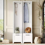 31''W 3-in-1 Hall Tree Coat Rack Mudroom Bench Entryway Shoe Cabinet with Hooks, Seating Bench and Storage Drawers, Set of 2, Black/White-ModernLuxe