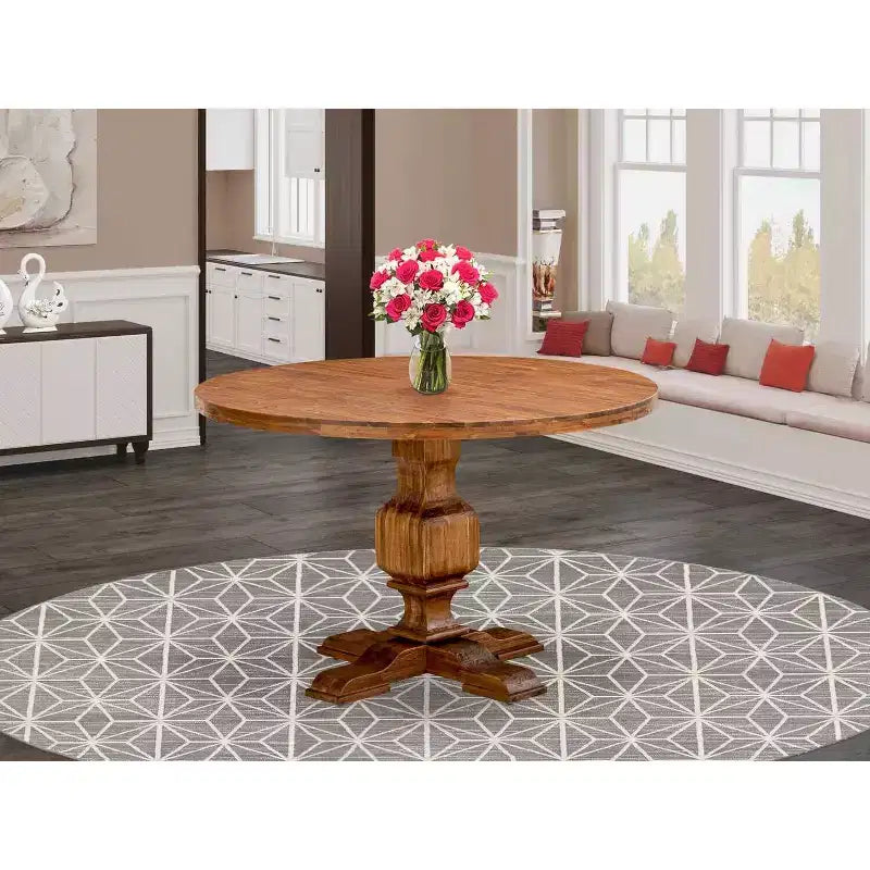 HomeStock Round Kitchen Dining Table Pedestal Table Antique Walnut Finish