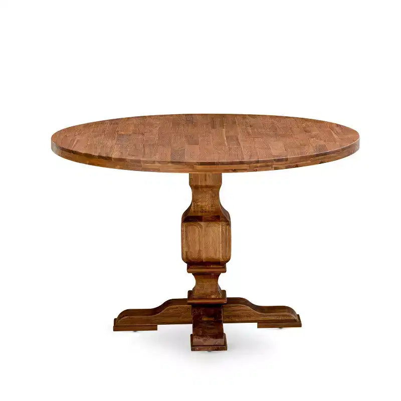 Mesa de comedor redonda, marrón, base de pedestal, para 2 personas