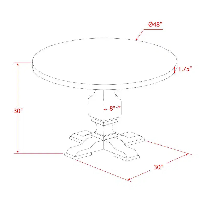 Mesa de comedor redonda, marrón, base de pedestal, para 2 personas