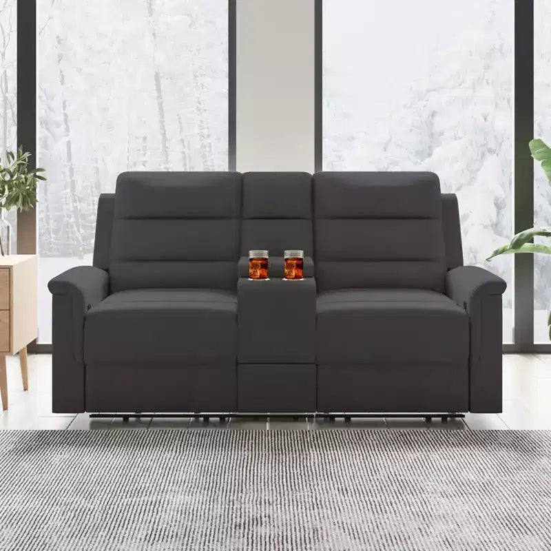 Sofá reclinable de tela tecnológica beige/gris, 2 asientos, respaldo y reposapiés ajustables