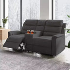 Sofá reclinable de tela tecnológica beige/gris, 2 asientos, respaldo y reposapiés ajustables