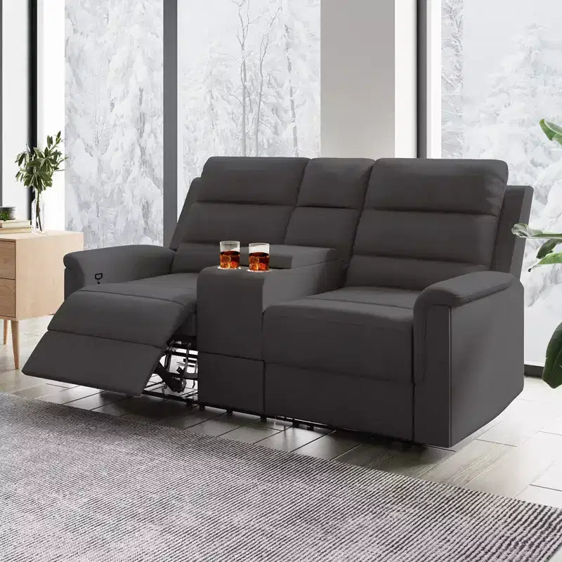 Sofá reclinable de tela tecnológica beige/gris, 2 asientos, respaldo y reposapiés ajustables