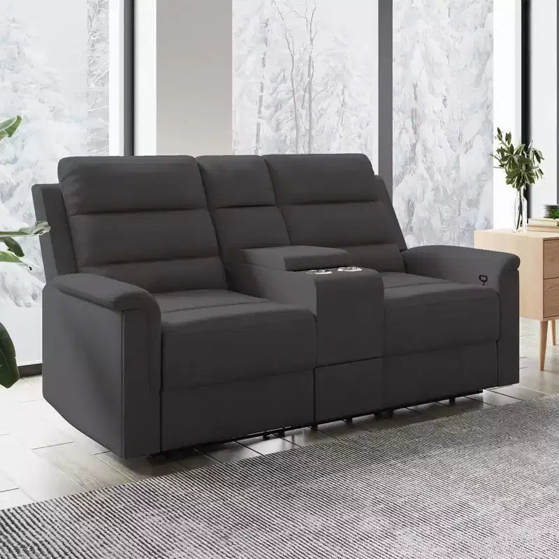 Sofá reclinable de tela tecnológica beige/gris, 2 asientos, respaldo y reposapiés ajustables
