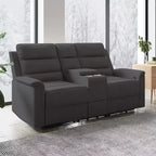 Sofá reclinable de tela tecnológica beige/gris, 2 asientos, respaldo y reposapiés ajustables
