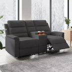 Sofá reclinable de tela tecnológica beige/gris, 2 asientos, respaldo y reposapiés ajustables