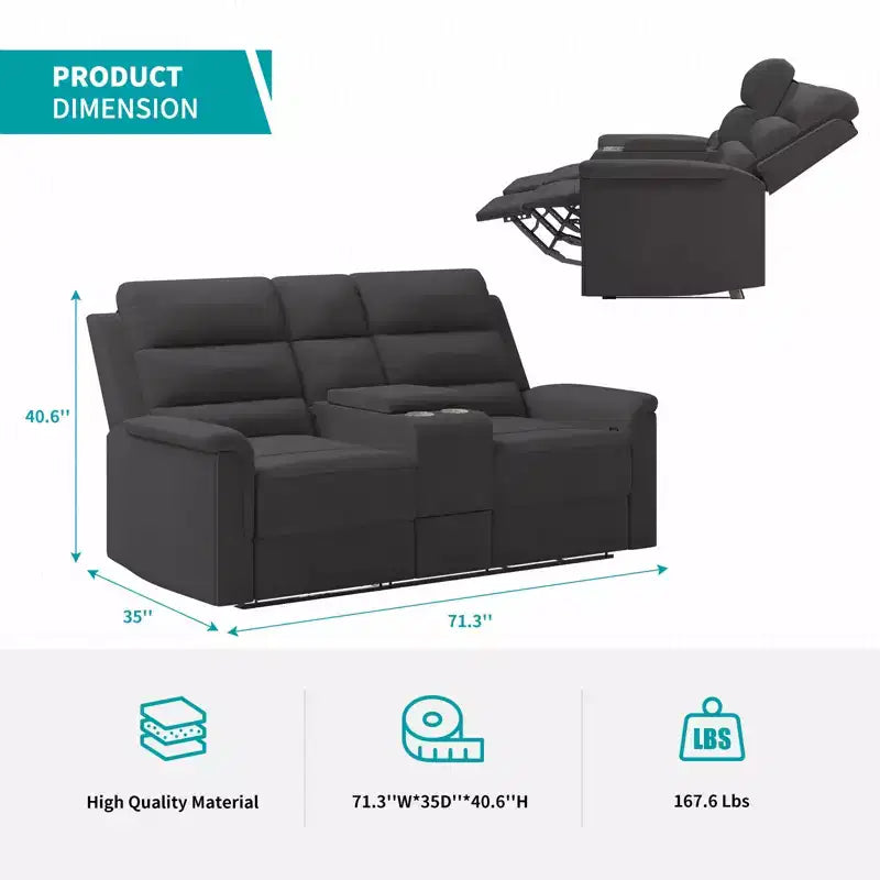 Sofá reclinable de tela tecnológica beige/gris, 2 asientos, respaldo y reposapiés ajustables