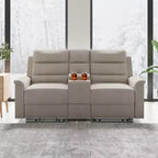 Sofá reclinable de tela tecnológica beige/gris, 2 asientos, respaldo y reposapiés ajustables