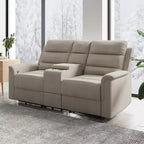 Sofá reclinable de tela tecnológica beige/gris, 2 asientos, respaldo y reposapiés ajustables