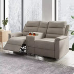 Sofá reclinable de tela tecnológica beige/gris, 2 asientos, respaldo y reposapiés ajustables