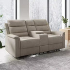 Sofá reclinable de tela tecnológica beige/gris, 2 asientos, respaldo y reposapiés ajustables