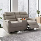 Sofá reclinable de tela tecnológica beige/gris, 2 asientos, respaldo y reposapiés ajustables