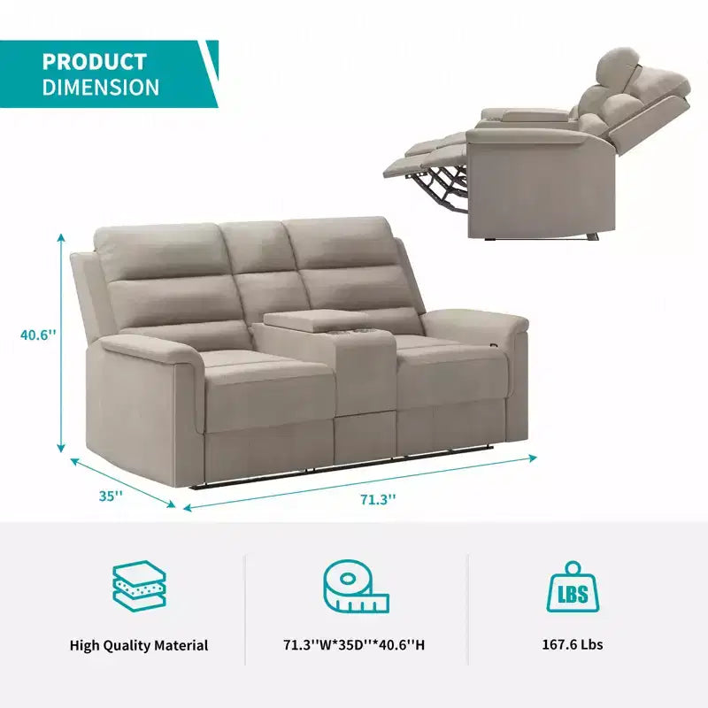 Sofá reclinable de tela tecnológica beige/gris, 2 asientos, respaldo y reposapiés ajustables