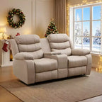 Mjkone Loveseat Reclining Sofa with Storage Space and Cup HoldersTech Fabric Recliner Couch with Adjustable Backrest and Footrest