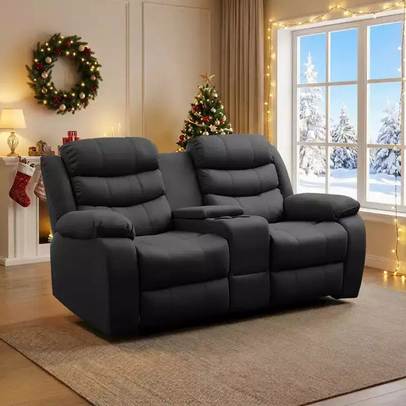 Sofá reclinable de tela tecnológica beige/gris, 2 asientos, respaldo y reposapiés ajustables