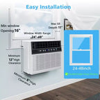 Climatiseur de fenêtre 10 000 BTU, unité de climatisation de fenêtre 3 en 1 pour pièce refroidit jusqu'à 42 m², mode économie d'énergie, 3 vitesses de ventilation et fonctionnement silencieux
