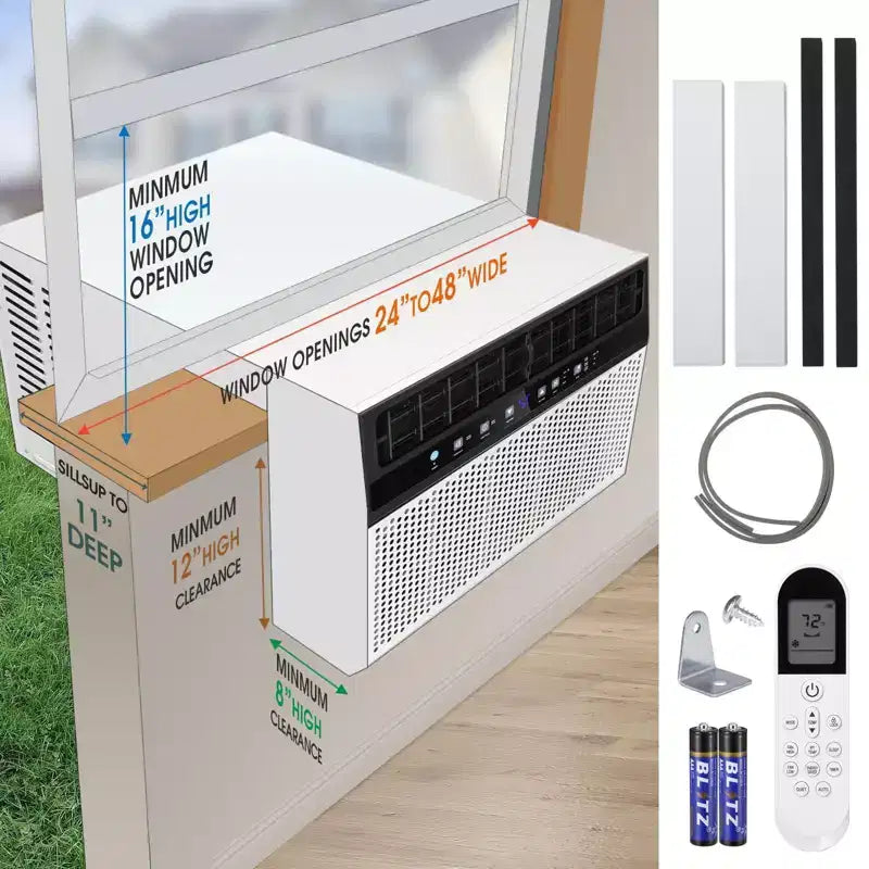Climatiseur de fenêtre 12000 BTU, unité de climatisation de fenêtre 3 en 1 pour pièce jusqu'à 50 m², mode économie d'énergie, 3 vitesses de ventilation et fonctionnement silencieux