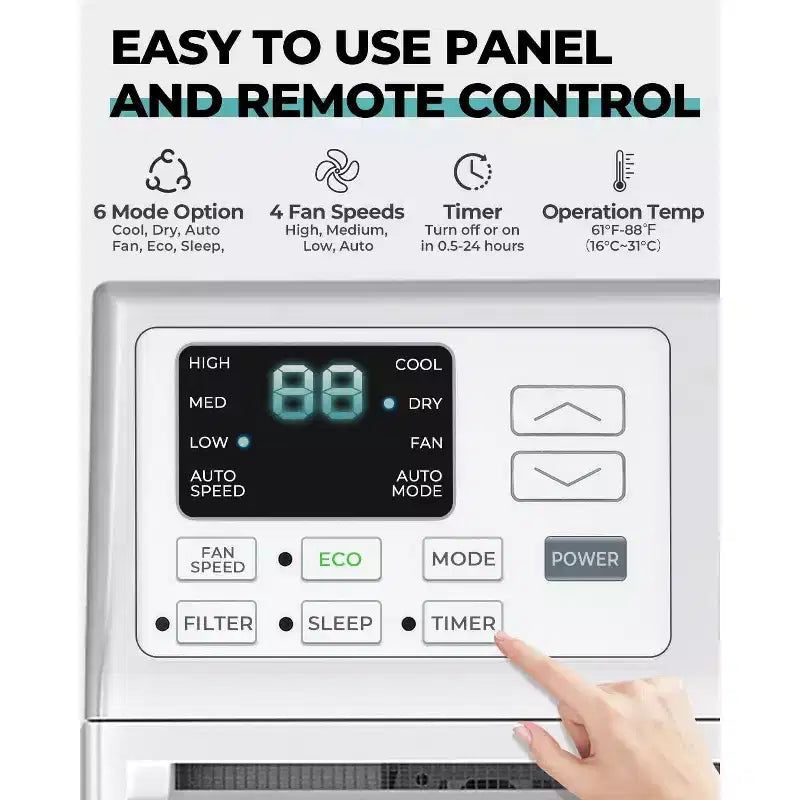 Climatiseur de fenêtre 8 000 BTU avec télécommande, unité de climatisation de fenêtre intelligente avec déshumidificateur, ventilateur, économie d'énergie, pour la maison/le salon