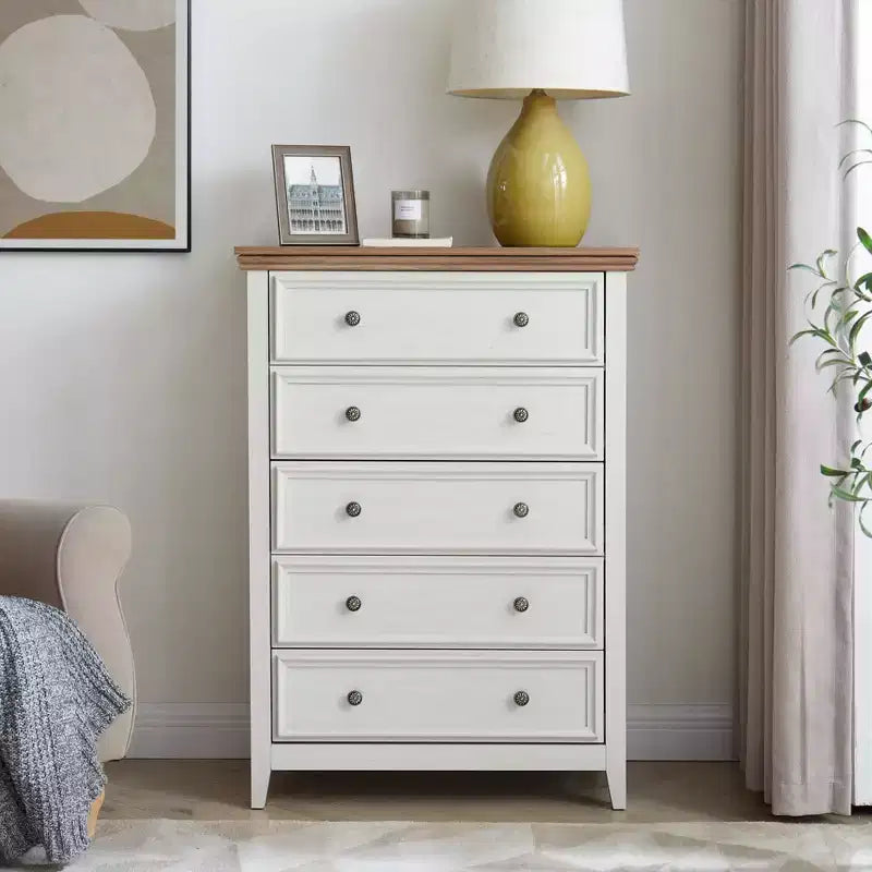 AndMakers Beige 44.3 in. H Accent Cabinet with 5 Drawers
