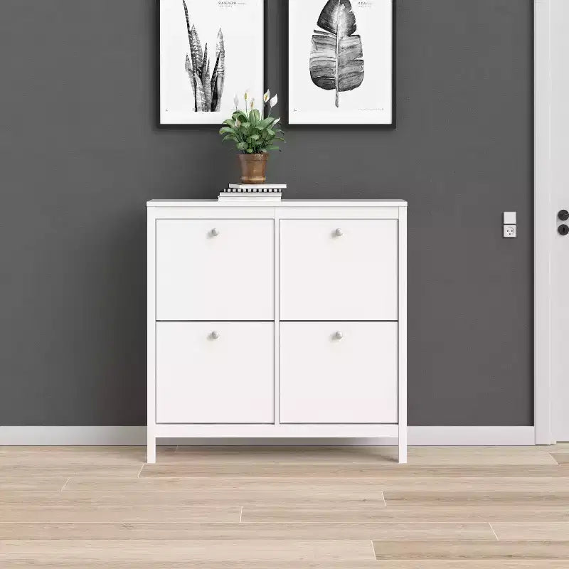 Zapatero Blanco de 4 Cajones, Estilo Moderno-Tradicional, Capacidad para 16 Pares