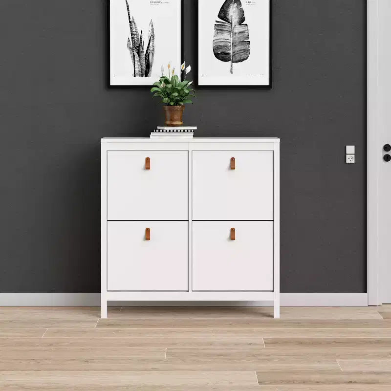 Zapatero Blanco de 4 Cajones, Estilo Moderno-Tradicional, Capacidad para 16 Pares