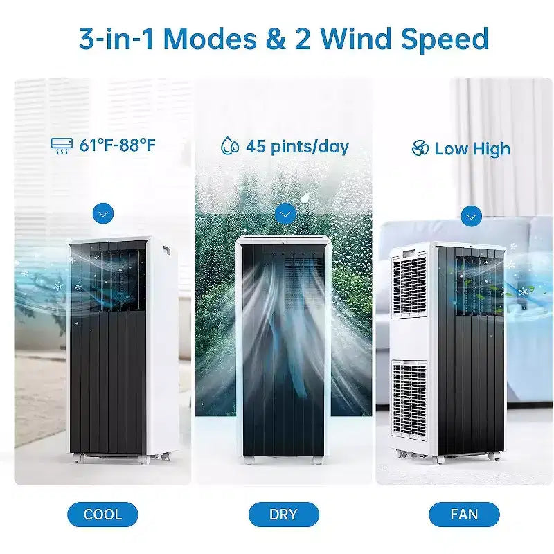 Climatiseur portable Garvee 8000 BTU, unité de climatisation 3-en-1 avec télécommande et déshumidificateur, noir