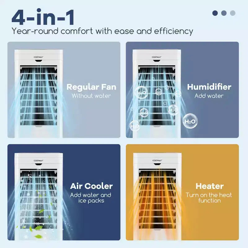 Refroidisseur d'air évaporatif/Chauffage 4-en-1 Costway, rafraîchisseur d'air sans évacuation mural oscillant 3 modes