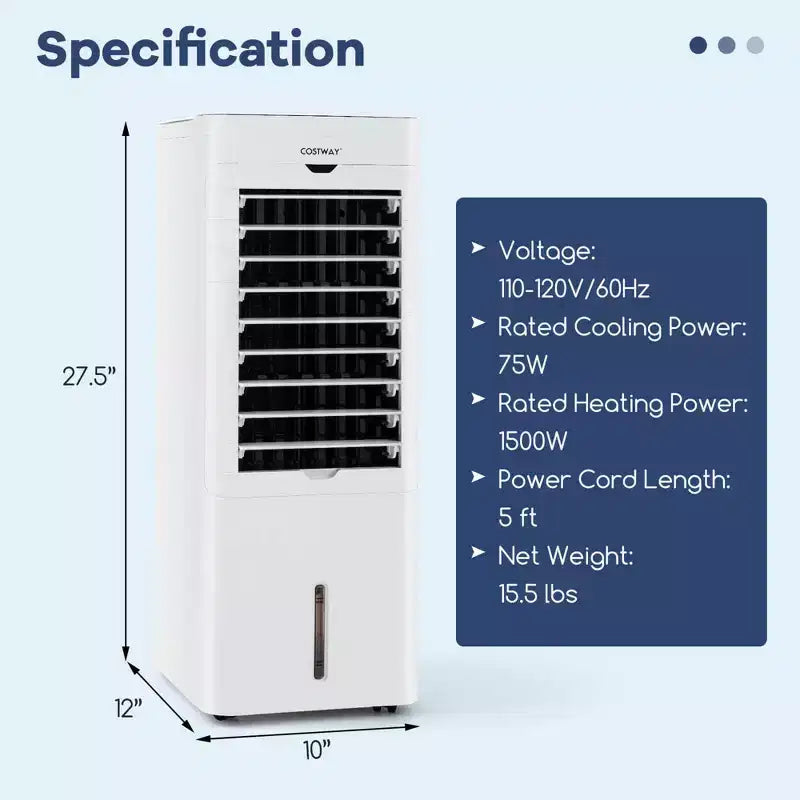 Refroidisseur d'air évaporatif/Chauffage 4-en-1 Costway, rafraîchisseur d'air sans évacuation mural oscillant 3 modes
