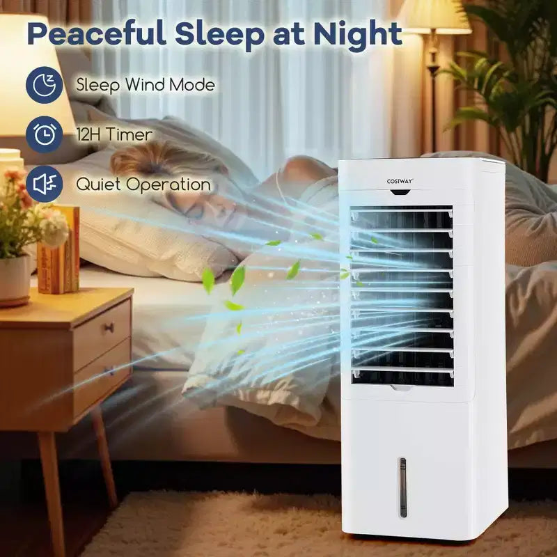Refroidisseur d'air évaporatif/Chauffage 4-en-1 Costway, rafraîchisseur d'air sans évacuation mural oscillant 3 modes