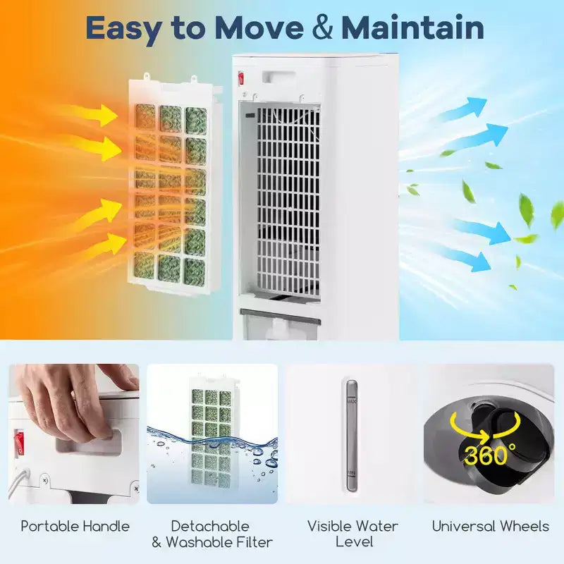 Refroidisseur d'air évaporatif/Chauffage 4-en-1 Costway, rafraîchisseur d'air sans évacuation mural oscillant 3 modes