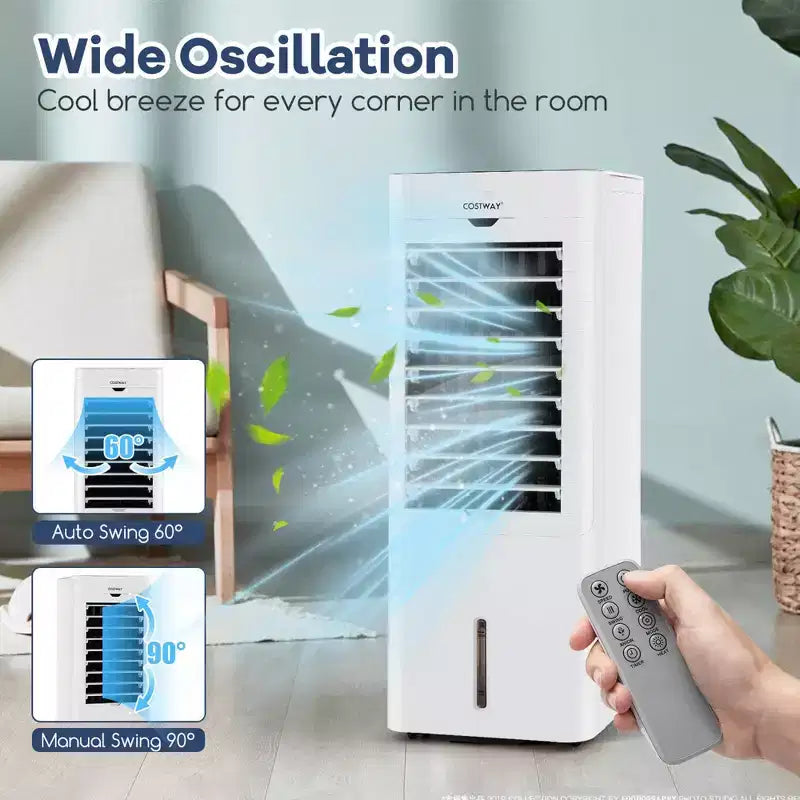 Refroidisseur d'air évaporatif/Chauffage 4-en-1 Costway, rafraîchisseur d'air sans évacuation mural oscillant 3 modes