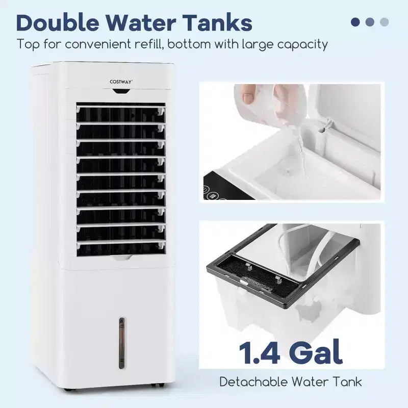 Refroidisseur d'air évaporatif/Chauffage 4-en-1 Costway, rafraîchisseur d'air sans évacuation mural oscillant 3 modes
