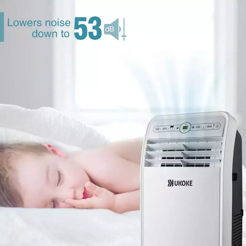 Climatiseur portable intelligent WiFi Ukoke USPC01W, 12 000 BTU, commande par application et télécommande, 4-en-1 froid/chaud/déshumidificateur/ventilateur, pour pièces jusqu'à 37 m², blanc