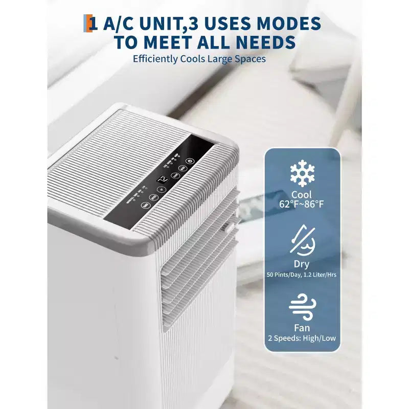 10,000 Btu Portable Air Conditioner with Heater For Room Up to 350 Sqft,3-In-1 Free Standing AC Unit With Fan & Dehumidifier, Sleep Mode, Auto Swing