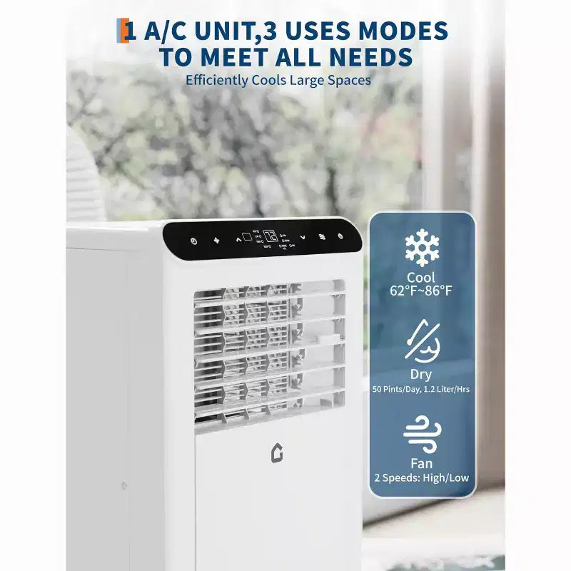 Climatiseurs portables de 8 000 BTU, unité de climatisation portable 3-en-1 refroidit jusqu'à 32,5 m², climatiseur avec refroidissement rapide/économie d'énergie/minuterie 24 h