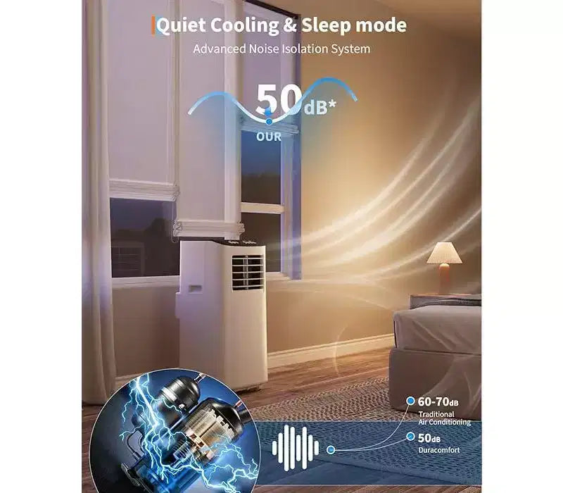 Climatiseur portable Garvee 8000 BTU 3-en-1 : ventilateur, déshumidificateur, télécommande, mode veille, kit fenêtre pour pièces jusqu'à 32,5 m²